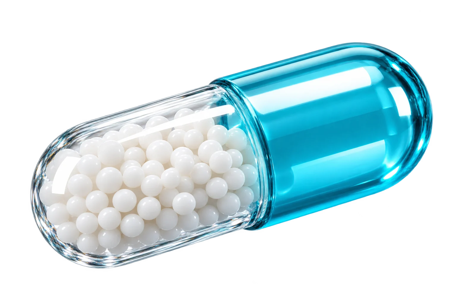Calm: a glossy cyan and transparent capsule.