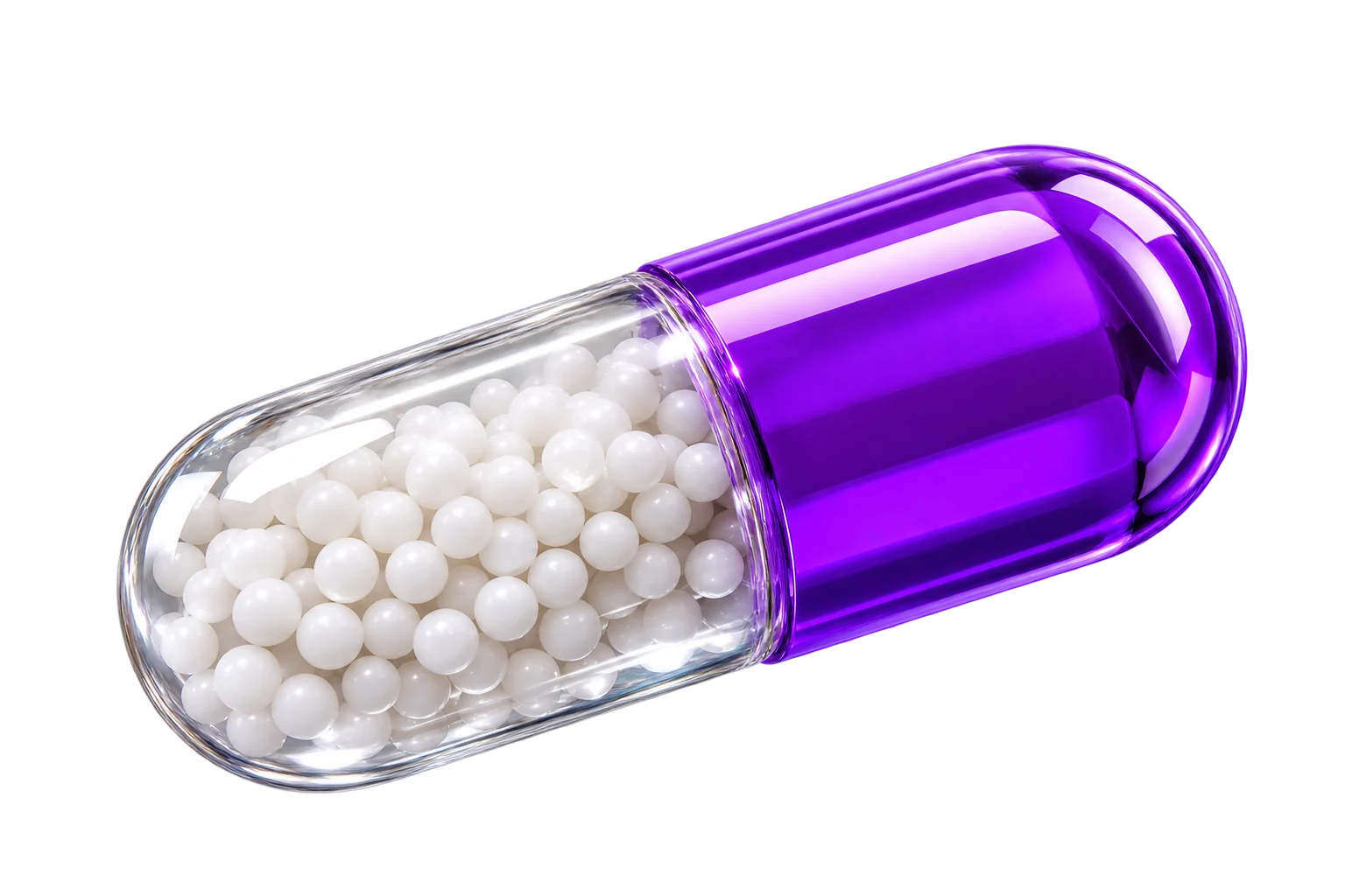 Sleep: a glossy violet and transparent capsule.